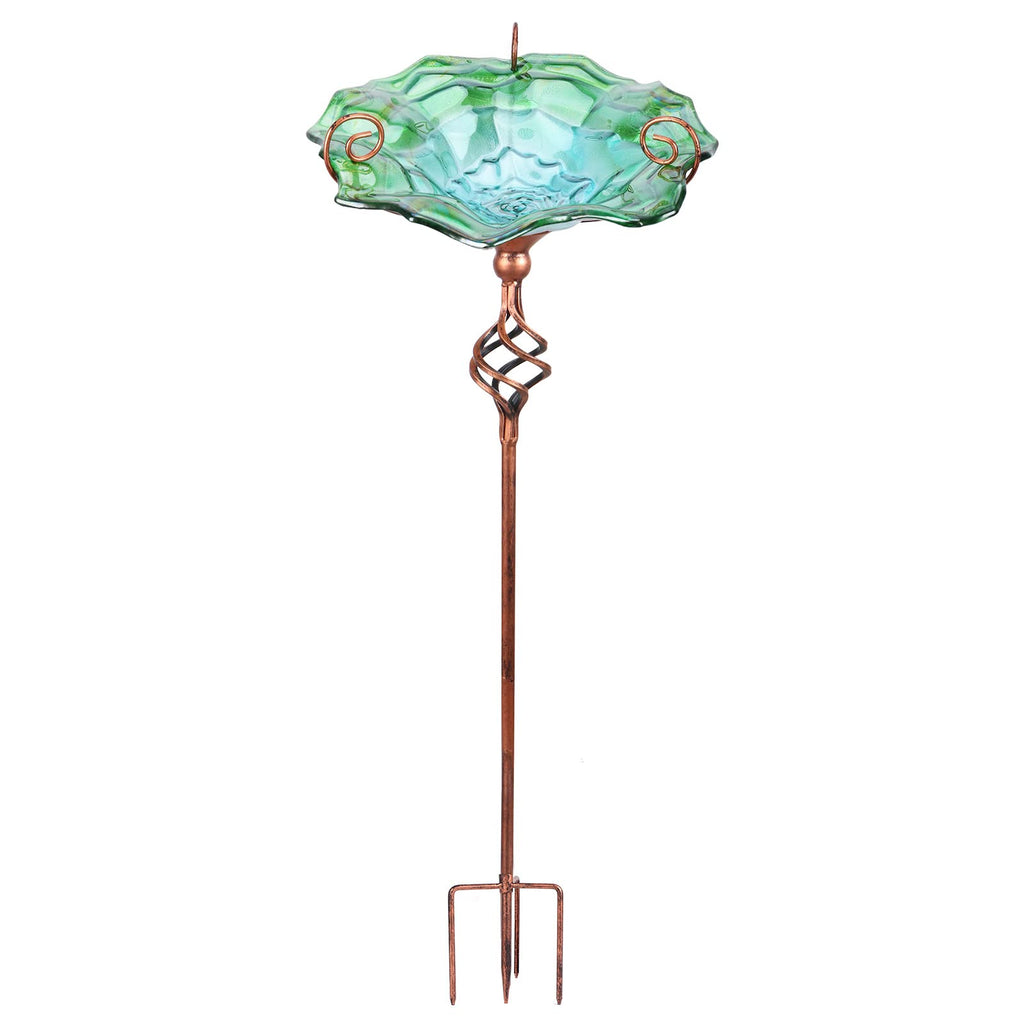 VCUTEKA Glass Bird Bath Outdoor BirdBath Bird Feeder with Metal Stake Garden Decor