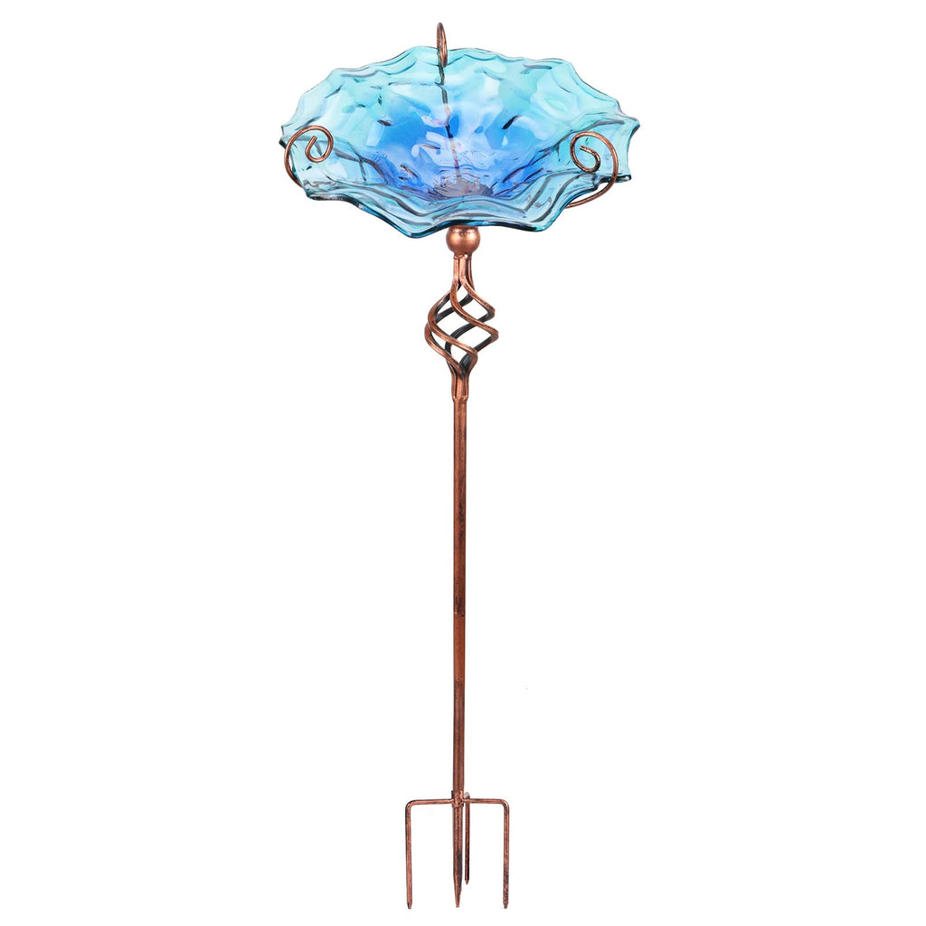 VCUTEKA Glass Bird Bath Outdoor BirdBath Bird Feeder with Metal Stake Garden Decor