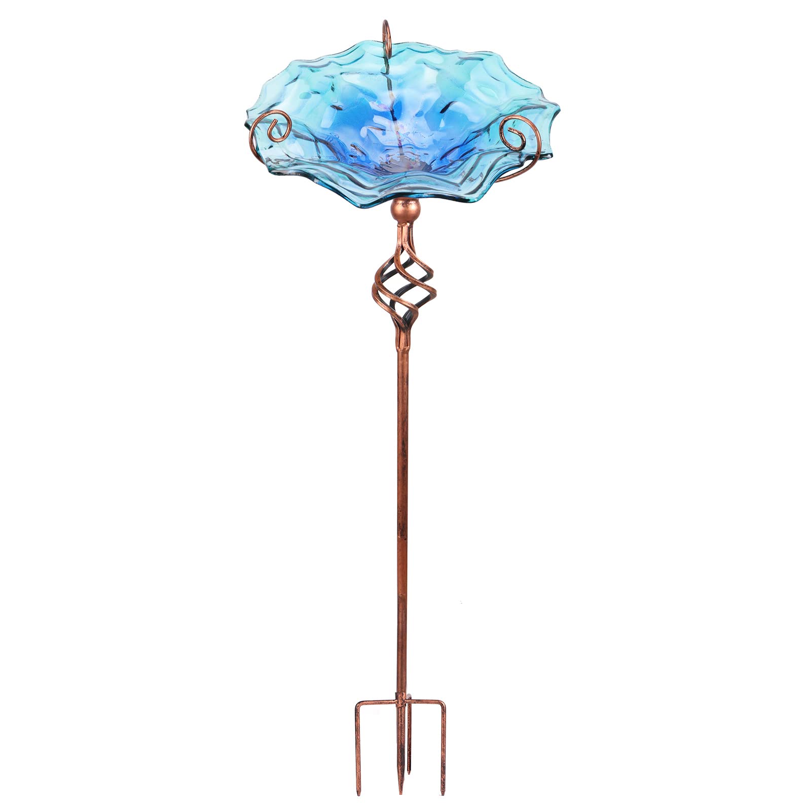 VCUTEKA Glass Bird Bath Outdoor BirdBath Bird Feeder with Metal Stake Garden Decor