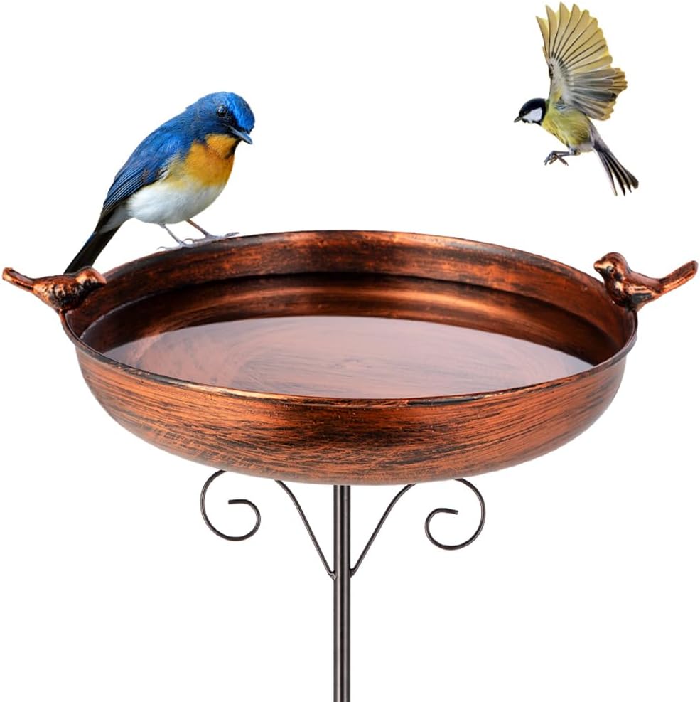 DREAMSOUL 38 Inch Tall Bird Bath with Stake, Vintage Copper Bird Bath for Outside Metal Freestanding Birdbath for Garden Yard Patio