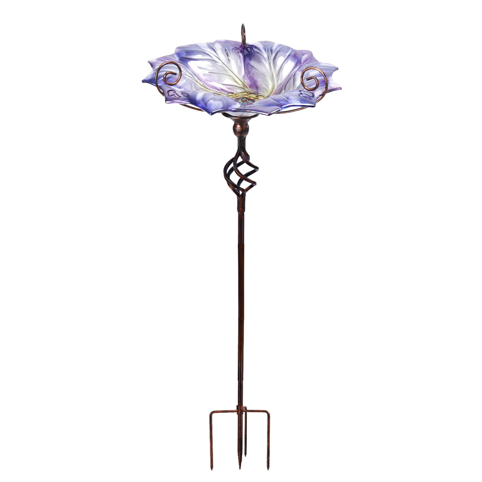 VCUTEKA Glass Bird Bath Outdoor BirdBath Bird Feeder with Metal Stake Garden Decor