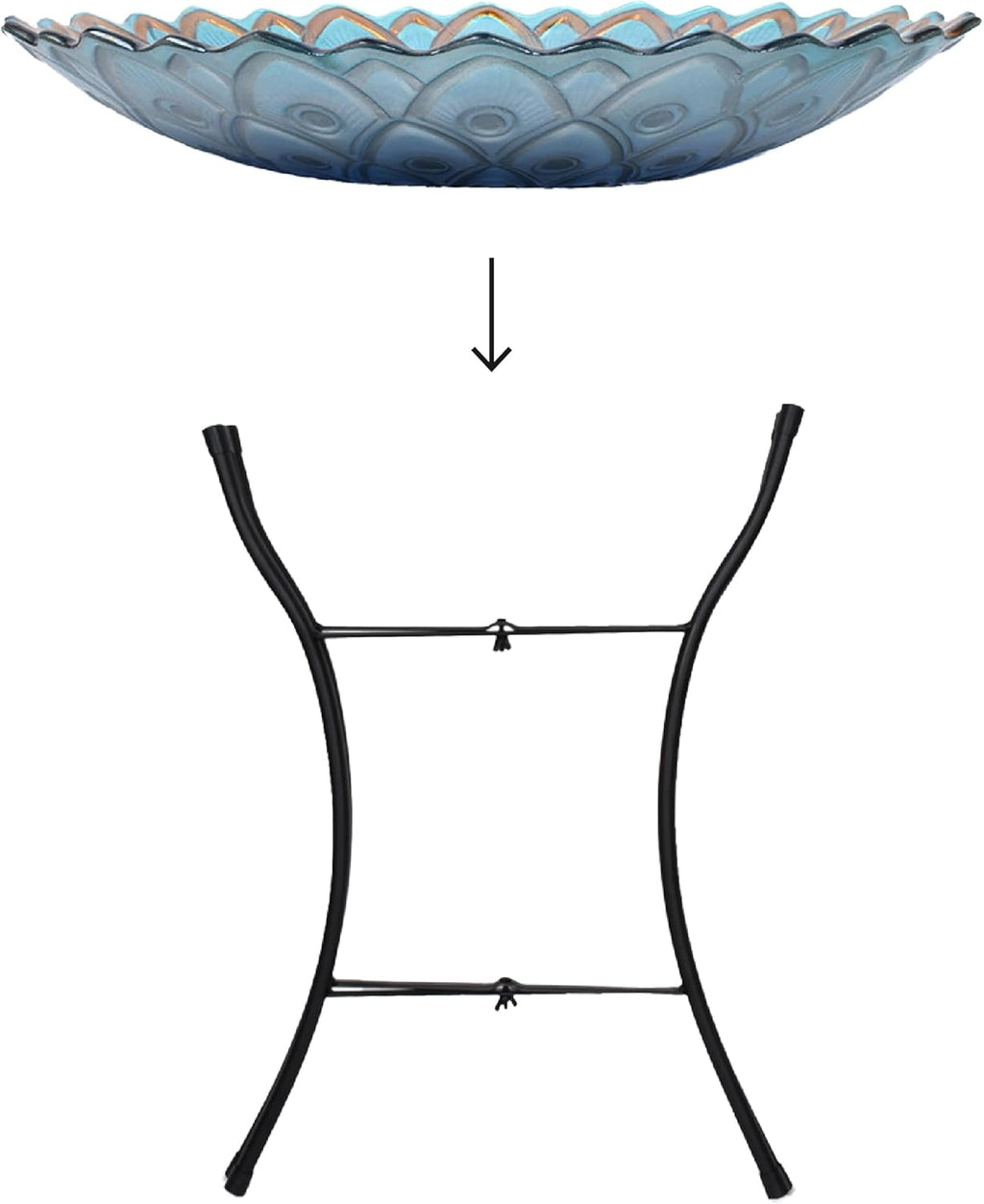 Teamson Home Handpainted Mosaic Flower Fusion Glass Pedestal Bird Bath for Outdoor Patio Garden Backyard Decking Décor, 21 inch Height, Blue and Purple