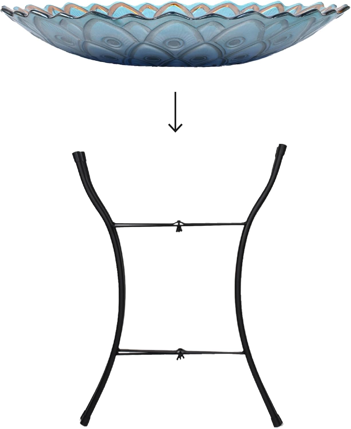 Teamson Home Handpainted Mosaic Flower Fusion Glass Pedestal Bird Bath for Outdoor Patio Garden Backyard Decking Décor, 21 inch Height, Blue and Purple