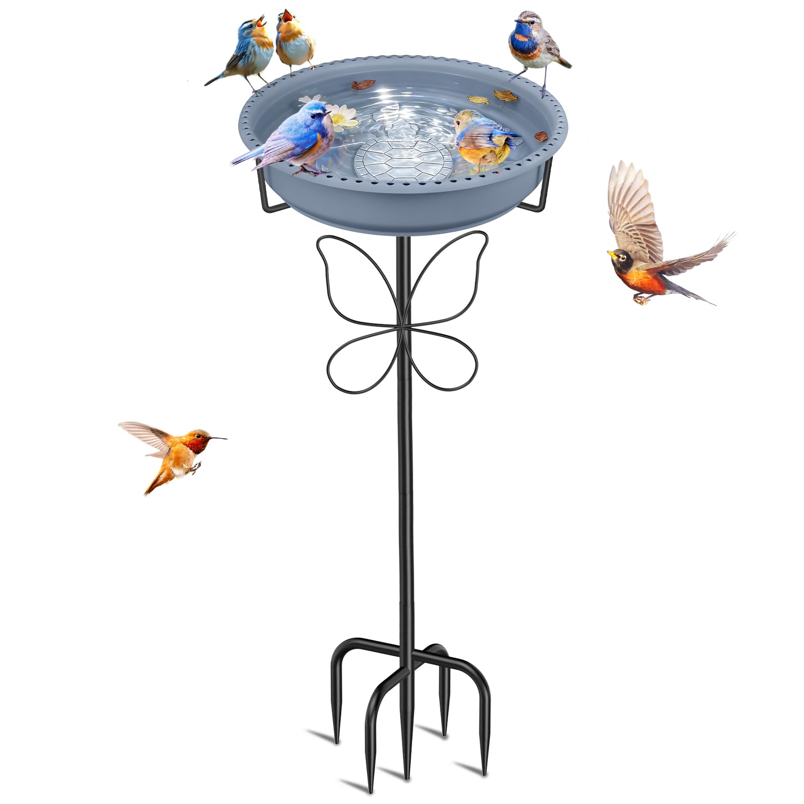Bird Bath for Outside, Garden Freestanding Birdbath & Birdfeeder with Removable Bowl, Bird Baths Feeder for Outdoors Garden Patio Yard Lawn Decor, 5-Pronged Base & Easy to Clean(Grey)