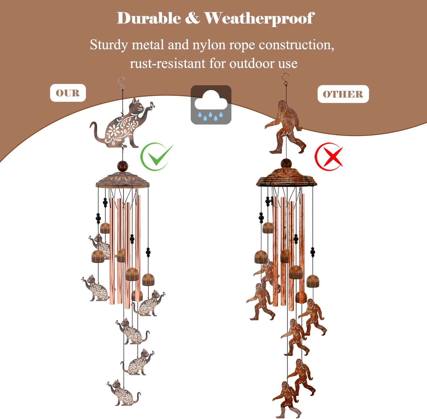 Cat Wind Chimes for Outside, 35'' Metal Cat WindChimes Gifts for Women/Men, Decoration for Outdoor, Home, Garden, Patio, Backyard