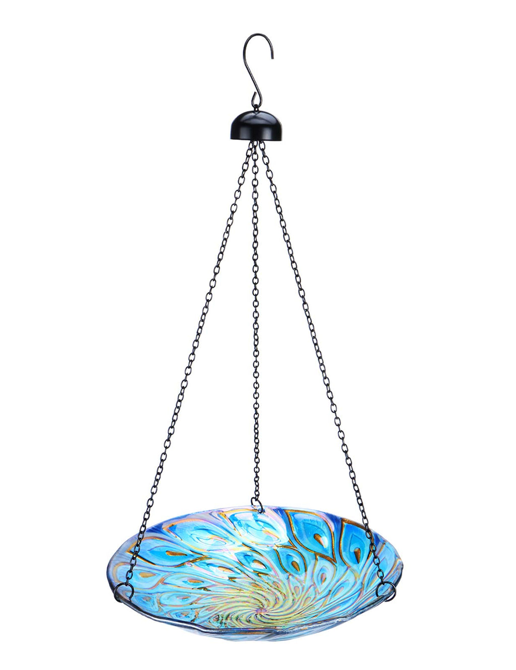 MUMTOP 11 inch Hanging Bird Bath Glass BirdBath Peacock Outdoor Birdfeeder for Garden Yard Decoration
