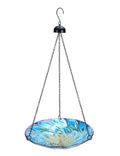 MUMTOP 11 inch Hanging Bird Bath Glass BirdBath Peacock Outdoor Birdfeeder for Garden Yard Decoration