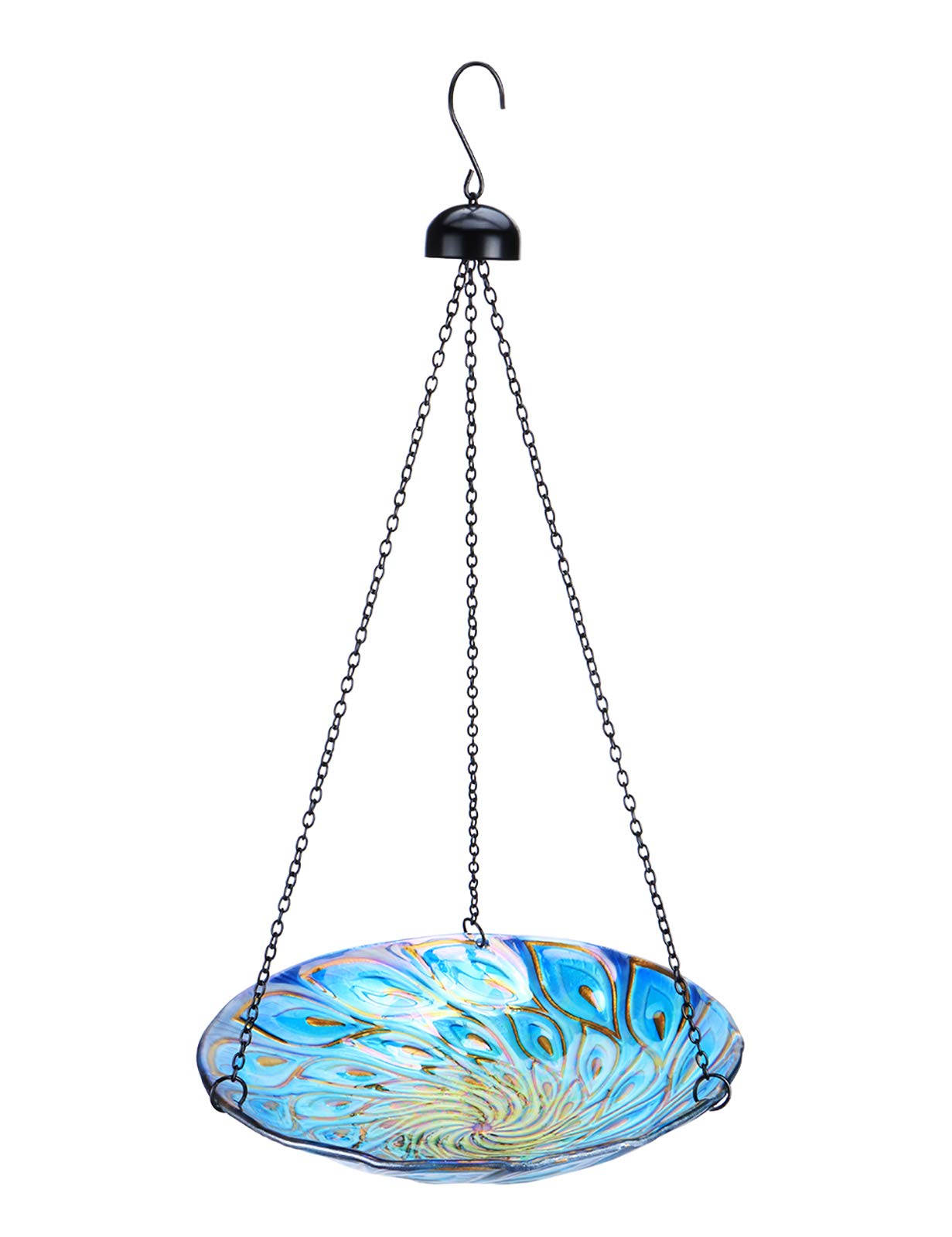 MUMTOP 11 inch Hanging Bird Bath Glass BirdBath Peacock Outdoor Birdfeeder for Garden Yard Decoration