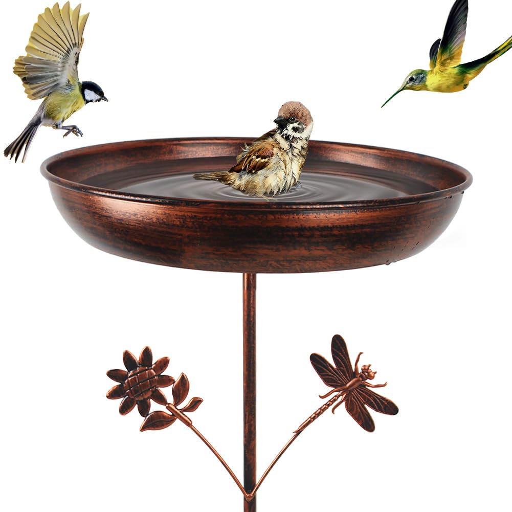 DREAMSOUL 38 Inch Tall Bird Bath with Stake, Vintage Copper Bird Bath for Outside Metal Freestanding Birdbath for Garden Yard Patio