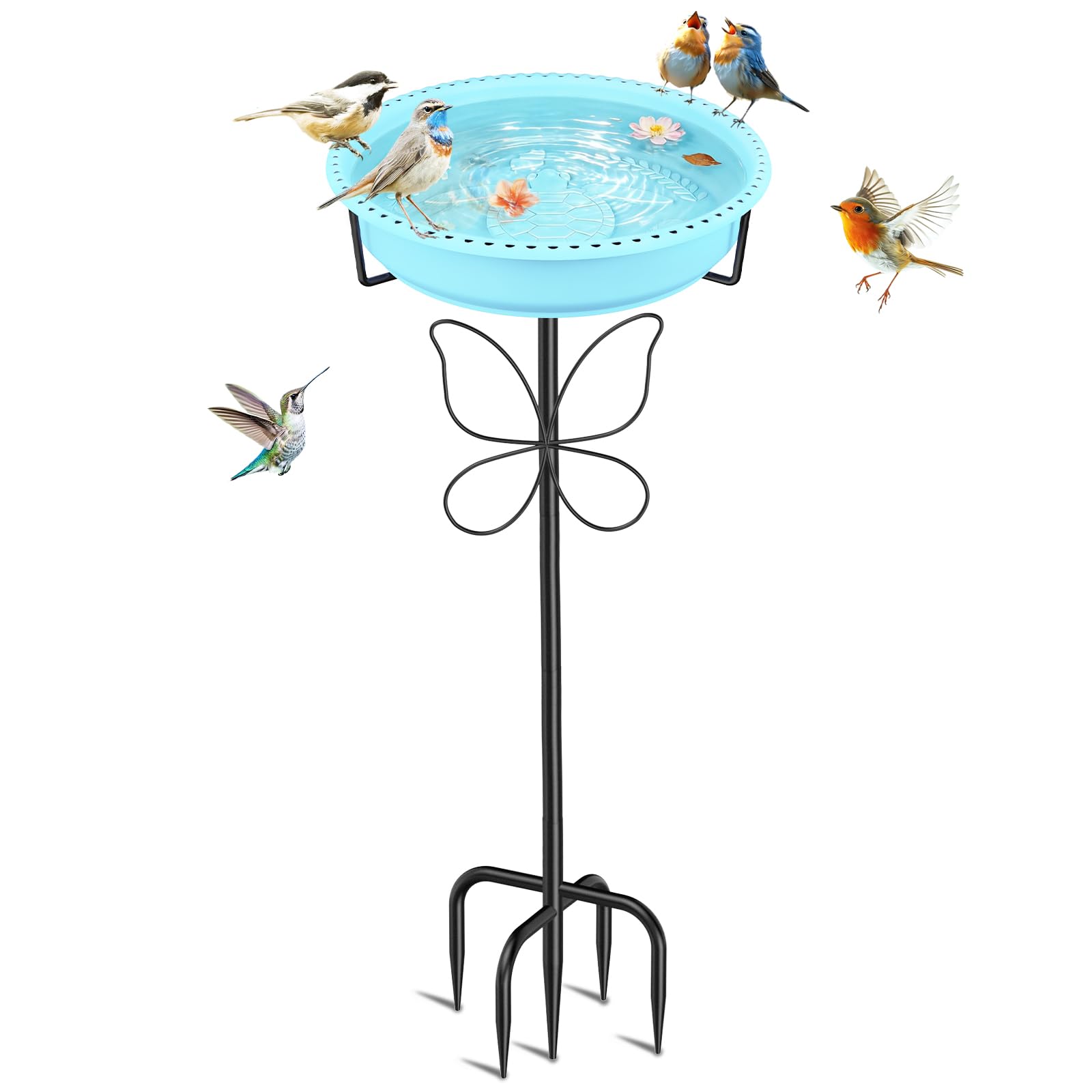 Bird Bath for Outside, Garden Freestanding Birdbath & Birdfeeder with Removable Bowl, Bird Baths Feeder for Outdoors Garden Patio Yard Lawn Decor, 5-Pronged Base & Easy to Clean(Grey)
