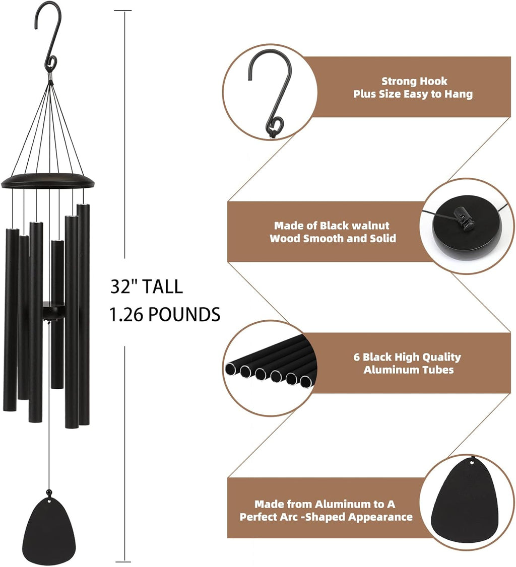 FSVGYY Wind-Chimes-Outdoor-Large-Decor, Deep Tone Soothing Melodic Tones Windchimes, Wind Chimes for Outside, Memorial Wind Chime Best Gift for Mom Women Grandma Neighbors（32" Black）