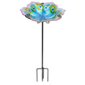 MUMTOP Glass Bird Bath, Garden Outdoor Birdbaths Birdfeeder with Metal Stake Peacock