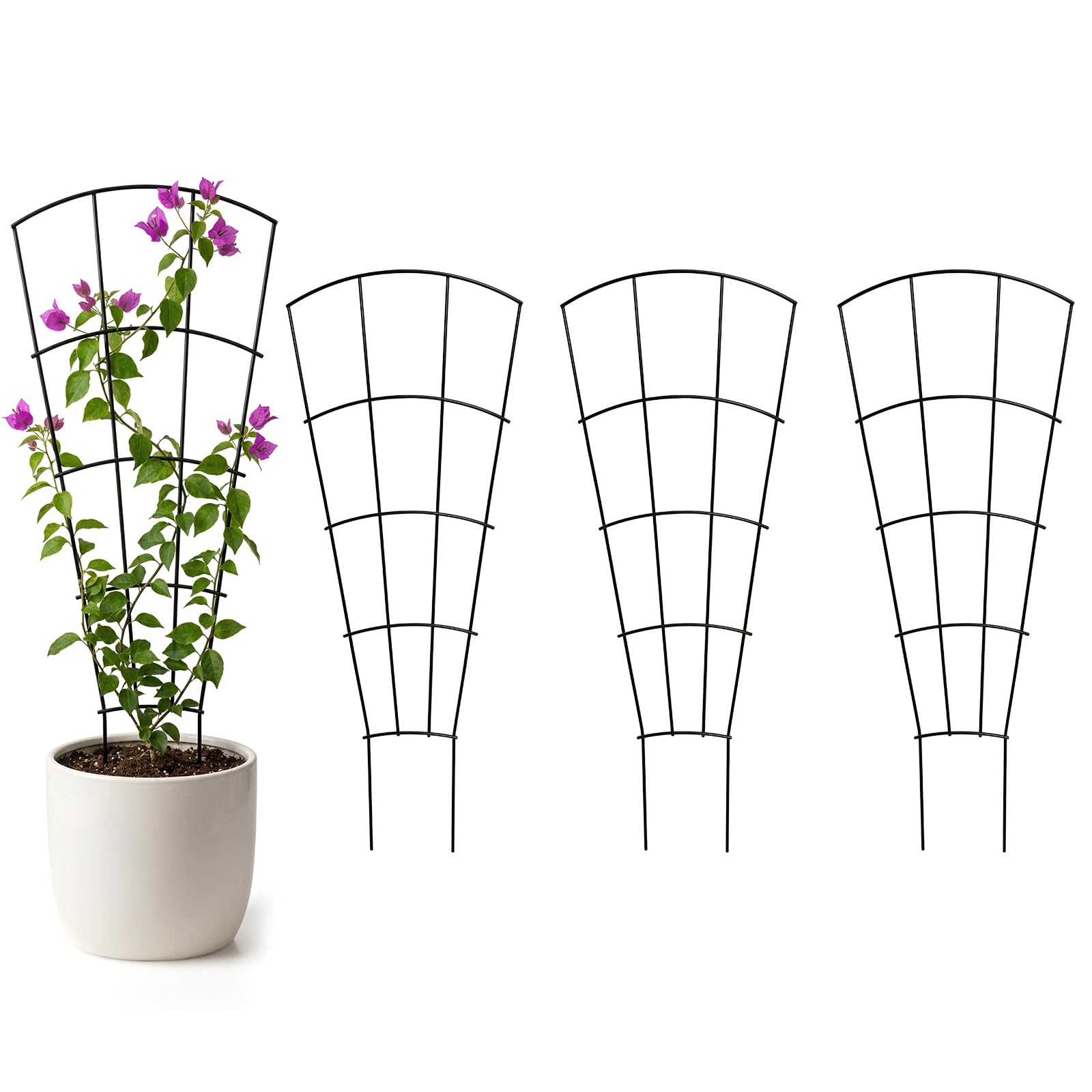 Thealyn 4 Pack 43" Metal Plant Trellis for Pots & Garden Beds, Rustproof Support for Indoor Outdoor Climbing Plants, Vines, Flowers, Fan Shaped, Black