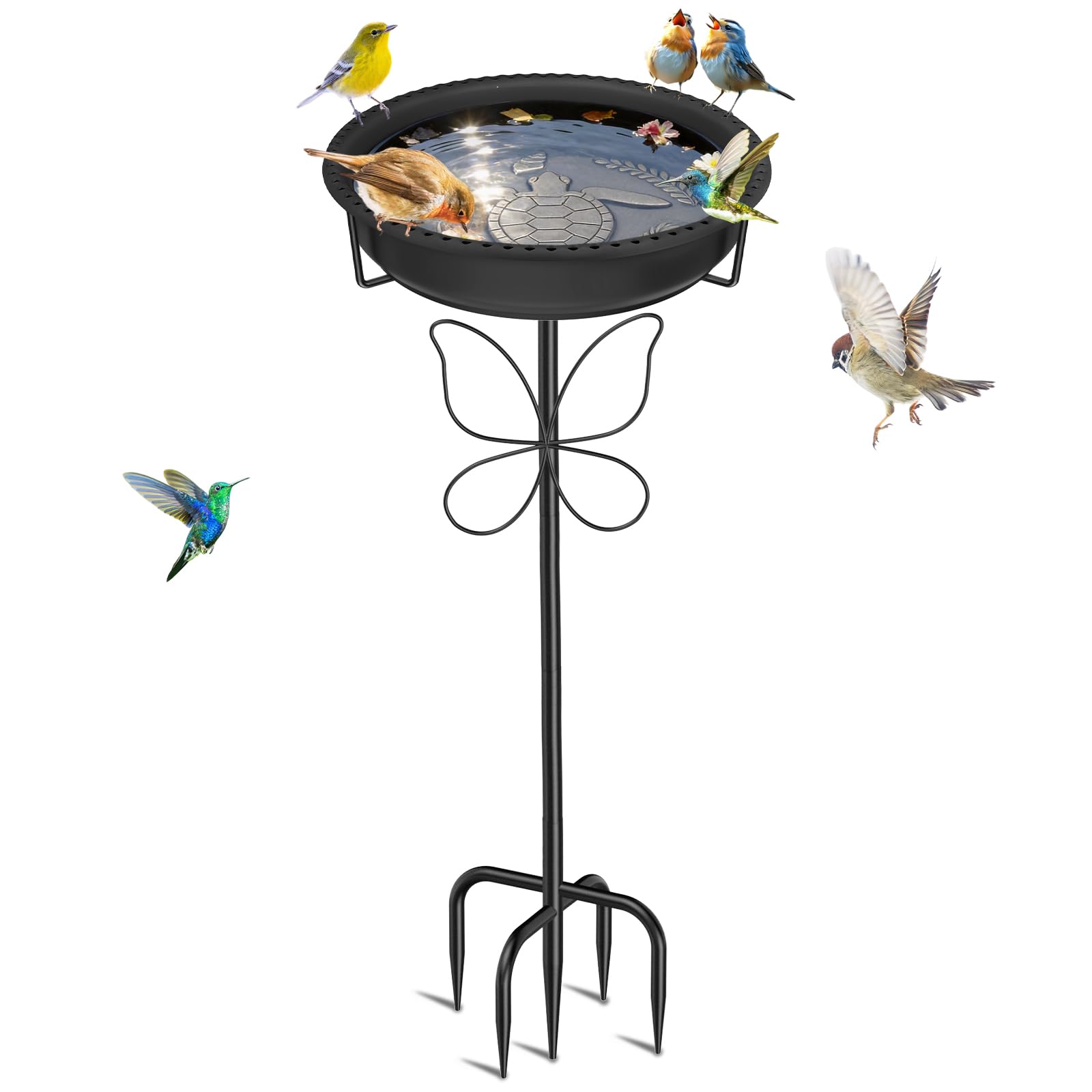Bird Bath for Outside, Garden Freestanding Birdbath & Birdfeeder with Removable Bowl, Bird Baths Feeder for Outdoors Garden Patio Yard Lawn Decor, 5-Pronged Base & Easy to Clean(Grey)