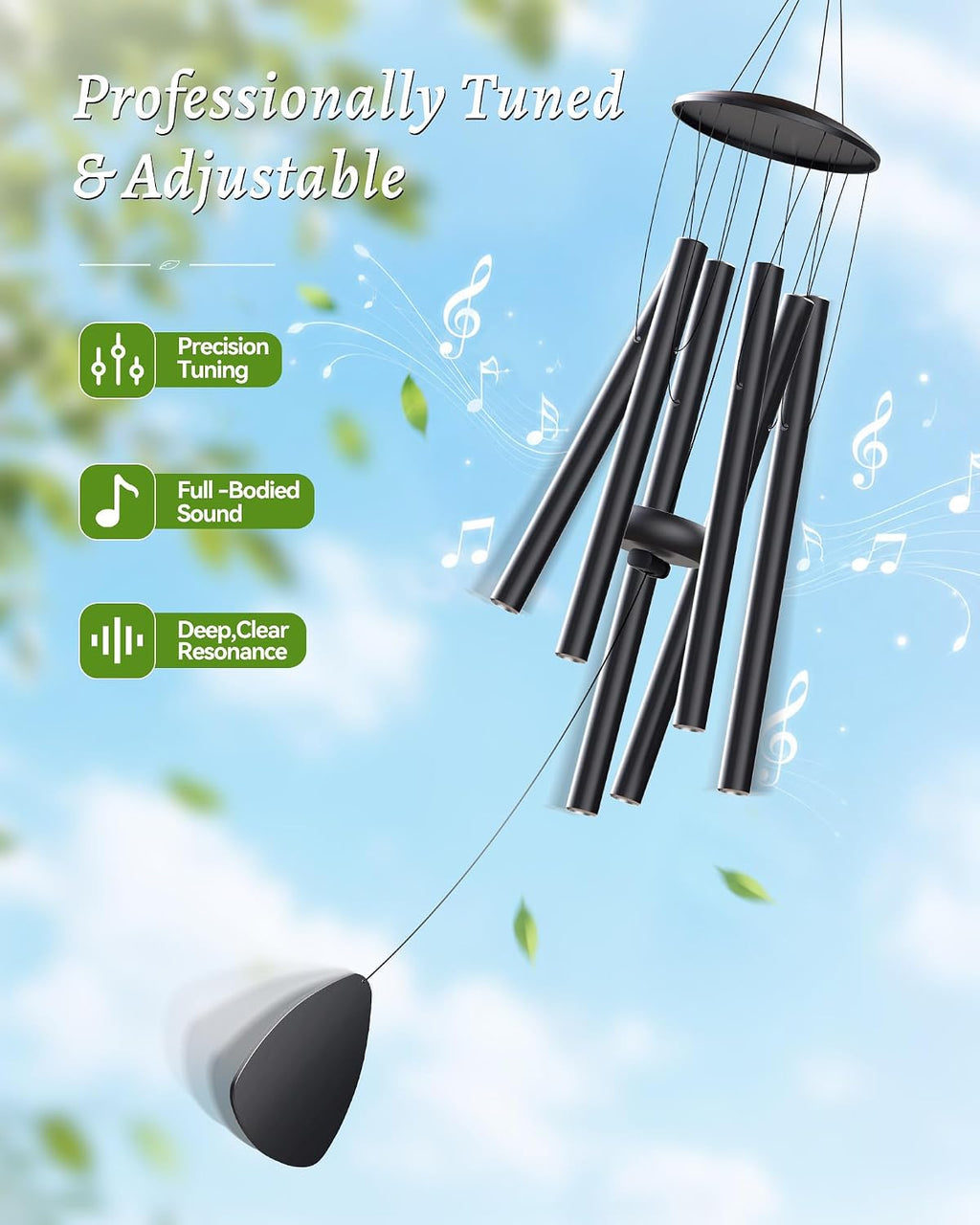 MFEESYOB Wind Chimes for Outside, 32" Large Aluminum Deep Tone Outdoor Wind Chime – Weather-Resistant Garden Decor, Memorial Gift for Mom (Black)