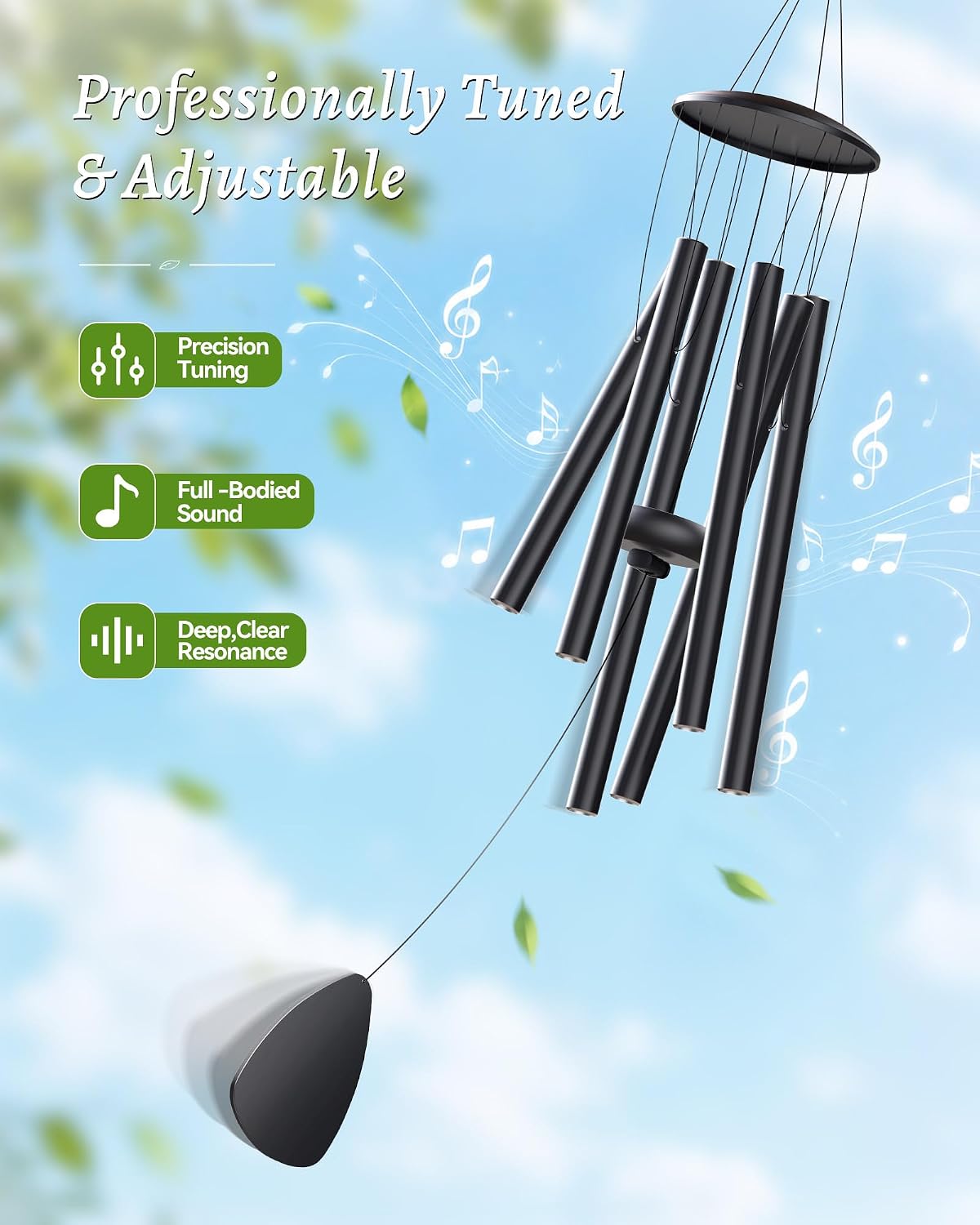 MFEESYOB Wind Chimes for Outside, 32" Large Aluminum Deep Tone Outdoor Wind Chime – Weather-Resistant Garden Decor, Memorial Gift for Mom (Black)