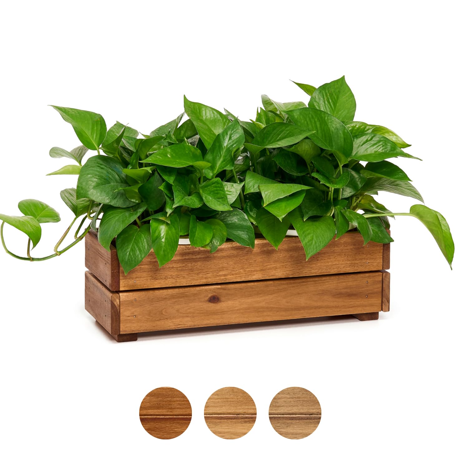 THYOI Premium Wooden Planter Box, Storage Box 17" L x6 W x5.5 H with Crate Style, Acacia Wood Flower Container, Rustic Rectangle Planter for Planting, Decor and Storage - 3 Colors (Natural)
