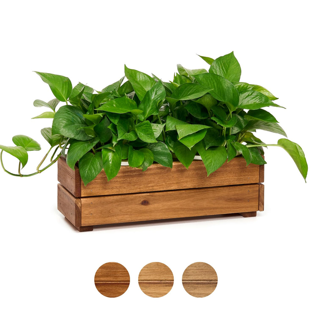 THYOI Premium Wooden Planter Box, Storage Box 17" L x6 W x5.5 H with Crate Style, Acacia Wood Flower Container, Rustic Rectangle Planter for Planting, Decor and Storage - 3 Colors (Golden Walnut)