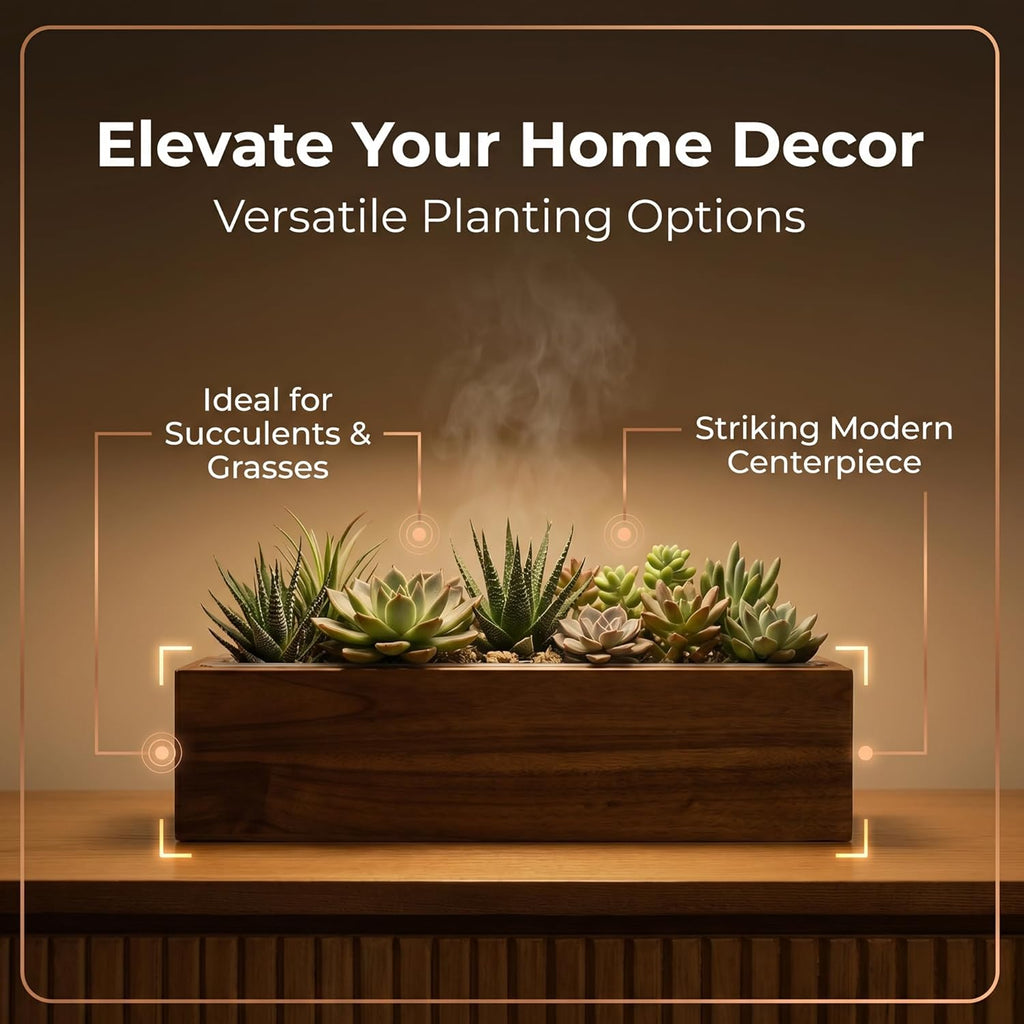 zaqro Indoor Planter Box Set of 2-17” x 4” Small Acacia Wood Window Sill Herb Planters - Rectangular Wooden Centerpiece Boxes with Liners - No Drain Holes - for Kitchen Tabletop Countertop