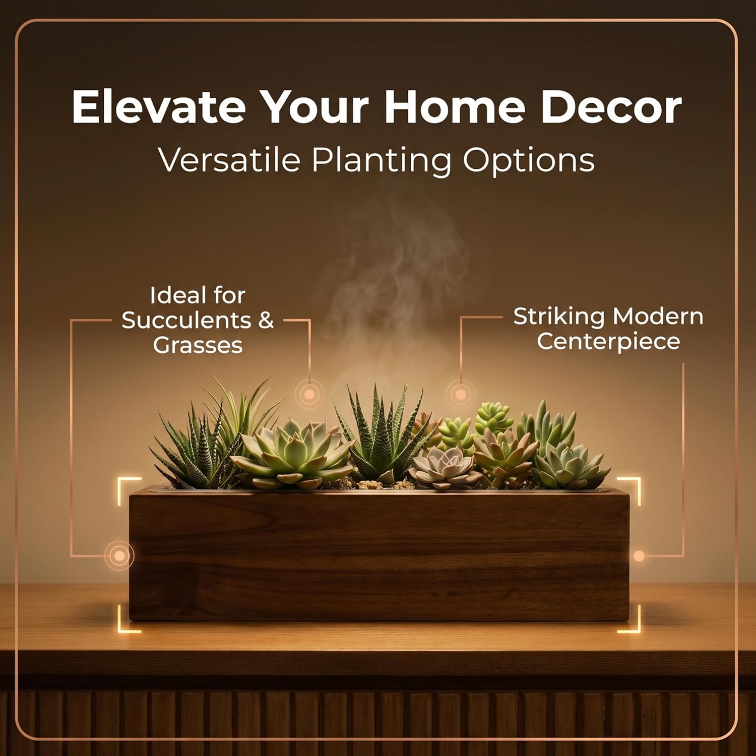 zaqro Indoor Planter Box Set of 2-17” x 4” Small Acacia Wood Window Sill Herb Planters - Rectangular Wooden Centerpiece Boxes with Liners - No Drain Holes - for Kitchen Tabletop Countertop