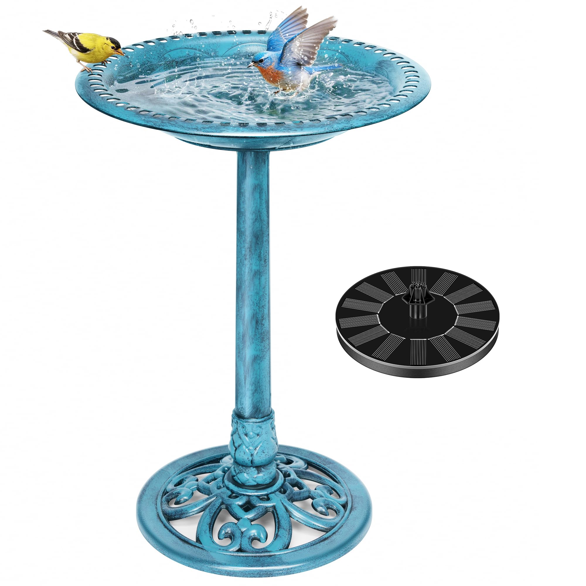 VIVOHOME Bird Bath with Solar Fountain for Outside, Polyresin Pedestal Bird Baths with Solar Powered Pump for Outdoor, Garden, Weather-Resistant Birdbaths with 20" Bowl, Bronze
