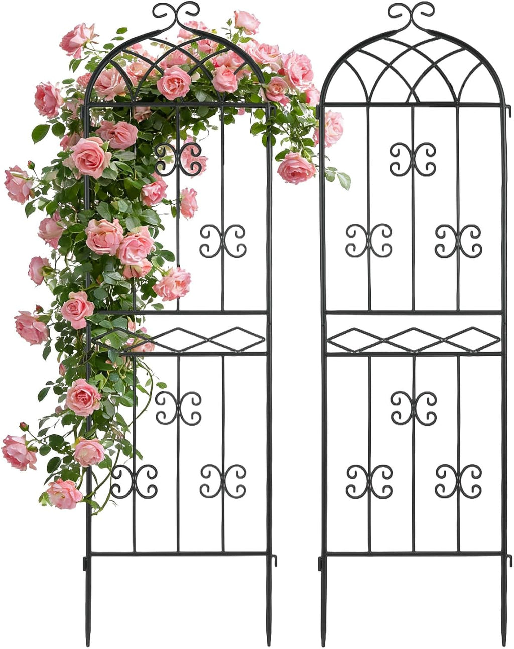 HIHADUUM 2 Pack 70.8" H x 19.7" W Arched Metal Garden Trellis for Climbing Plants Outdoor - Tall Rust-Resistant Decorative Climbing Rose Trellis Perfect for Roses, Vines, Vegetables, Flowers, Black