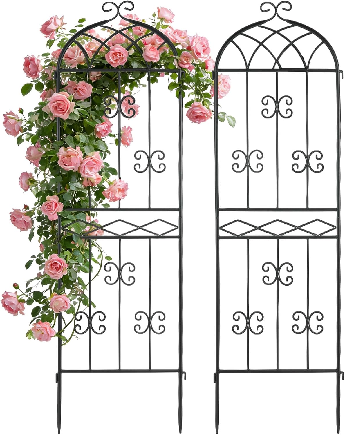 HIHADUUM 2 Pack 70.8" H x 19.7" W Arched Metal Garden Trellis for Climbing Plants Outdoor - Tall Rust-Resistant Decorative Climbing Rose Trellis Perfect for Roses, Vines, Vegetables, Flowers, Black