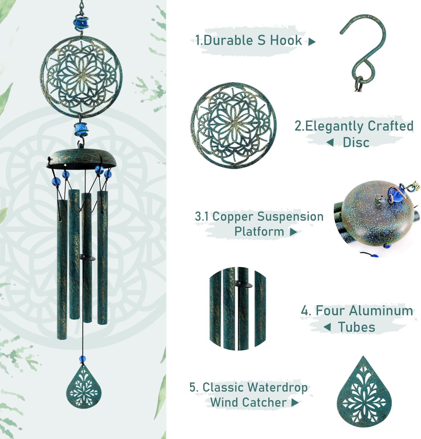 Wind Chimes for Outside Zen Atmosphere Wind Chime Windchime Outdoors for Outdoor Garden Patio Decor with Mandala Design Windchime Gifts for Mother Grandma Sisters(6 Petal)