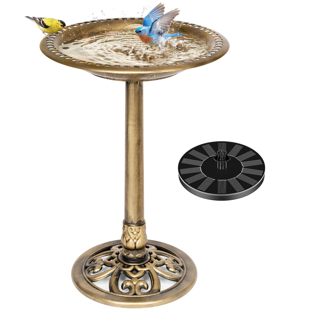 VIVOHOME Bird Bath with Solar Fountain for Outside, Polyresin Pedestal Bird Baths with Solar Powered Pump for Outdoor, Garden, Weather-Resistant Birdbaths with 20" Bowl, Bronze