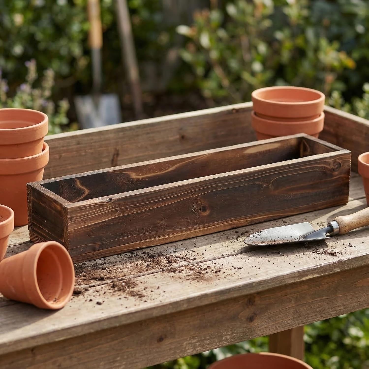 BESPORTBLE Rustic Wooden Rectangle Planter Box: Rectangular Succulents Plant Container Wood Window Box for Farmhouse Home Wedding Garden, 19.5 * 3.58 * 2.8inch