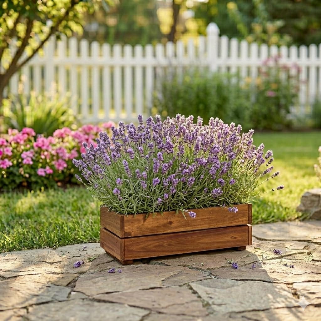 THYOI Premium Wooden Planter Box, Storage Box 17" L x6 W x5.5 H with Crate Style, Acacia Wood Flower Container, Rustic Rectangle Planter for Planting, Decor and Storage - 3 Colors (Golden Walnut)