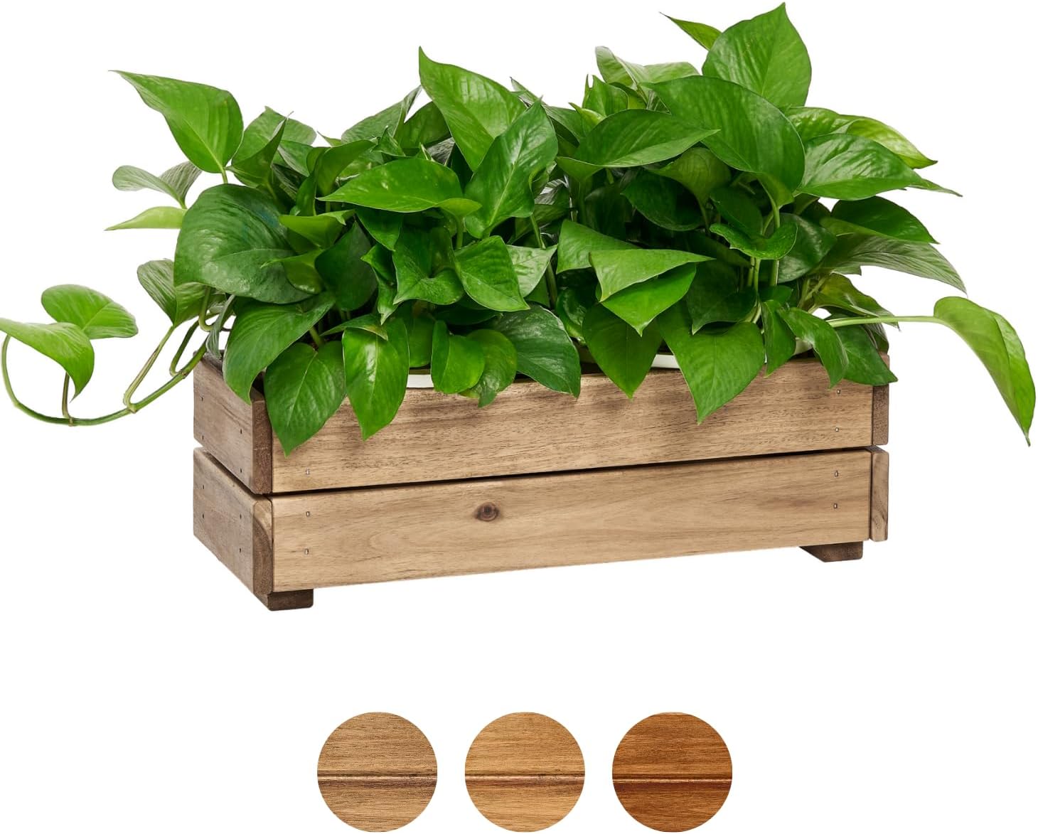 THYOI Premium Wooden Planter Box, Storage Box 17" L x6 W x5.5 H with Crate Style, Acacia Wood Flower Container, Rustic Rectangle Planter for Planting, Decor and Storage - 3 Colors (Natural)