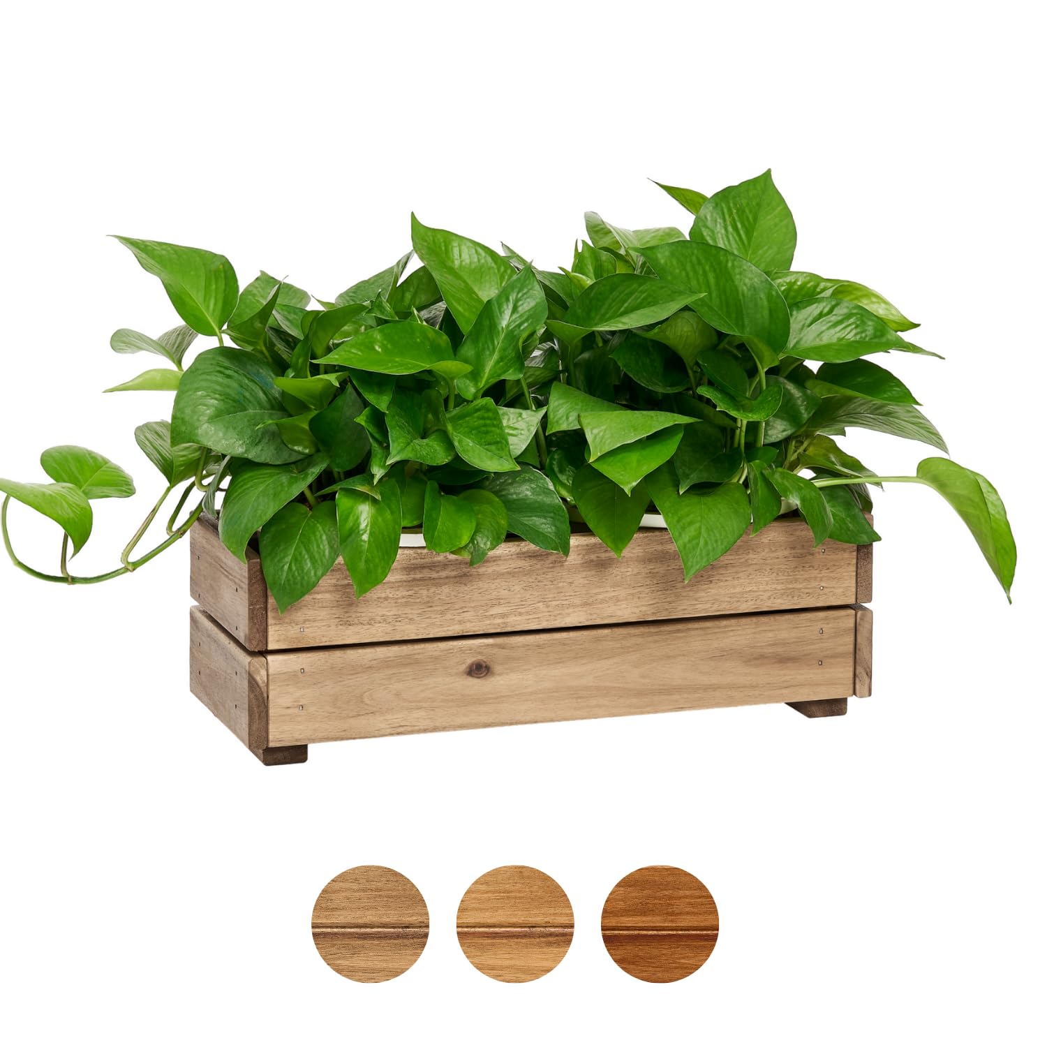 THYOI Premium Wooden Planter Box, Storage Box 17" L x6 W x5.5 H with Crate Style, Acacia Wood Flower Container, Rustic Rectangle Planter for Planting, Decor and Storage - 3 Colors (Golden Walnut)