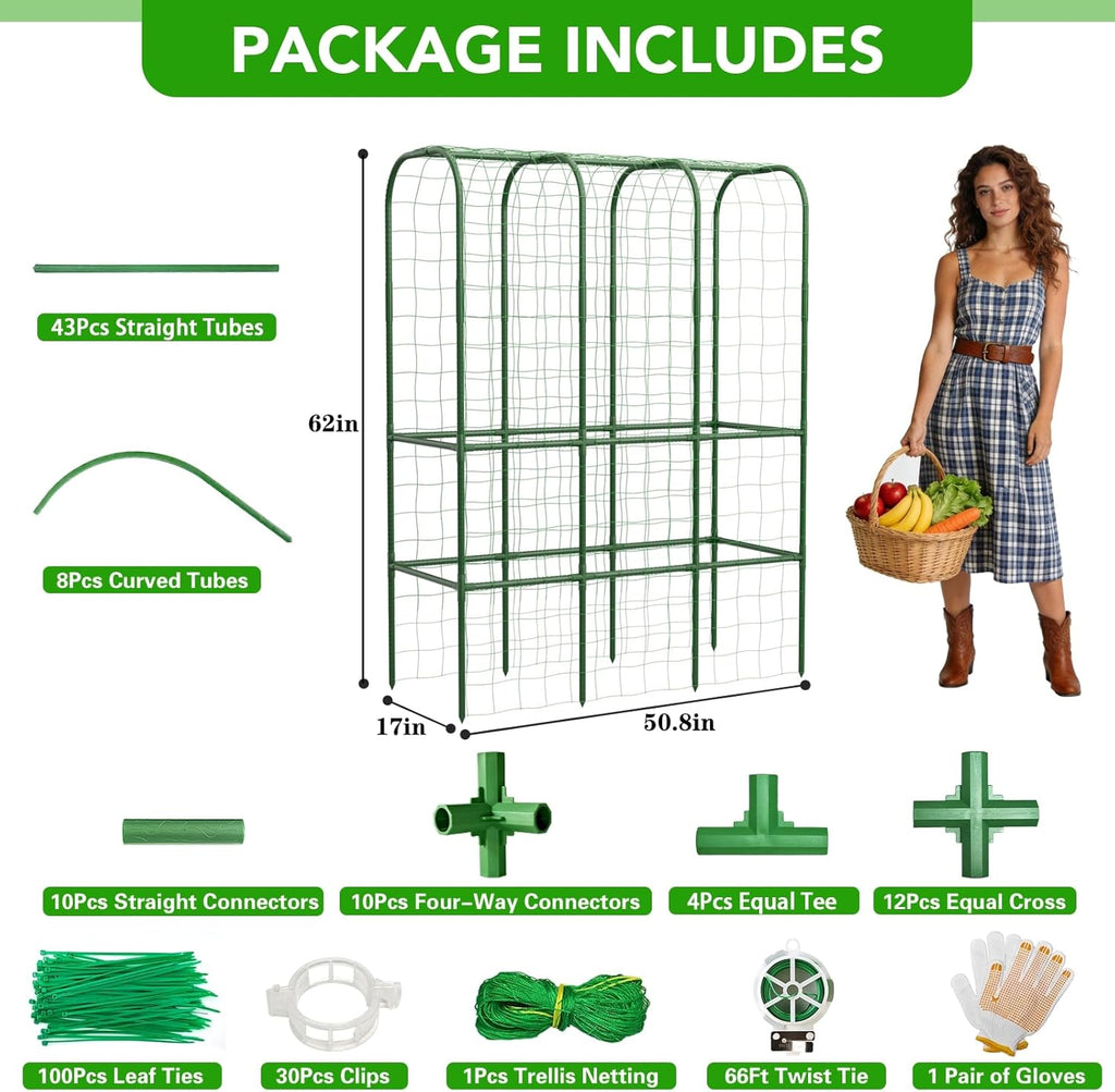 62" Tall Cucumber Trellis for Raised Bed, Garden Trellis for Climbing Plants Outdoor, U-Shape Metal Arch Vegetables Trellis Plant Support for Zucchini Squash Vines