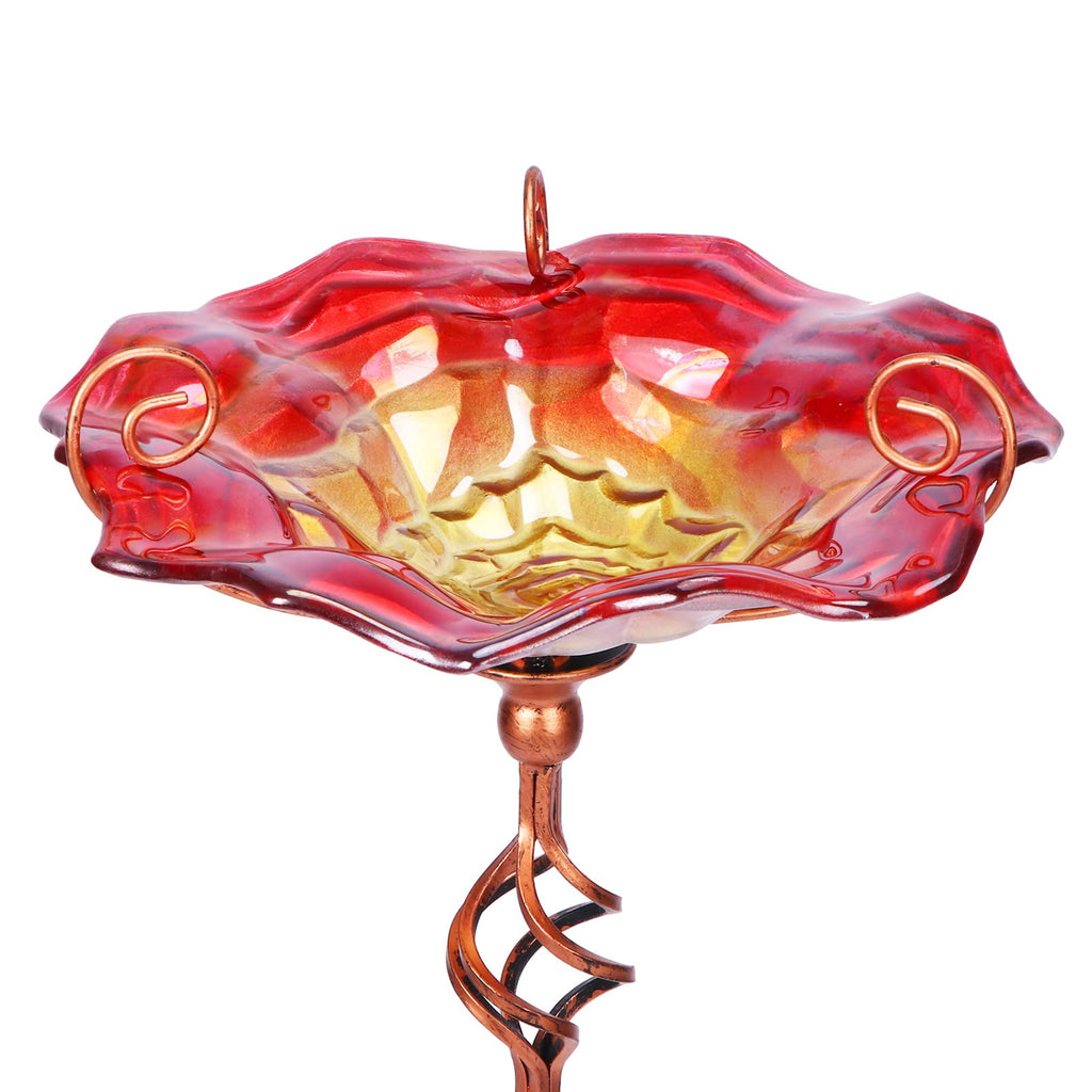 VCUTEKA Glass Bird Bath Outdoor BirdBath Bird Feeder with Metal Stake Garden Decor