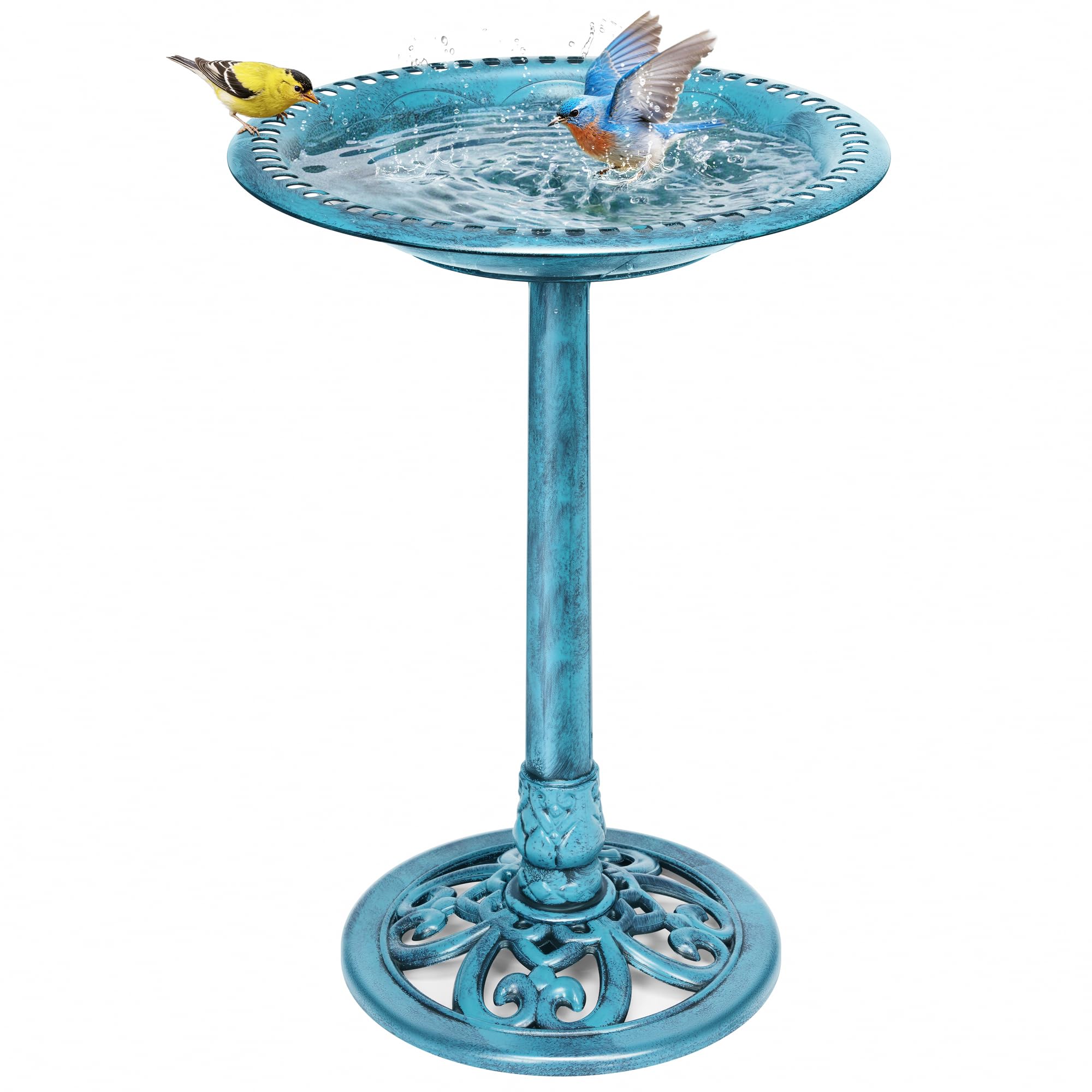 VIVOHOME Bird Bath for Outside, Polyresin Pedestal Bird Baths for Outdoor, Garden, 28 Inch Height Weather-Resistant Birdbaths with 20" Bowl, Green