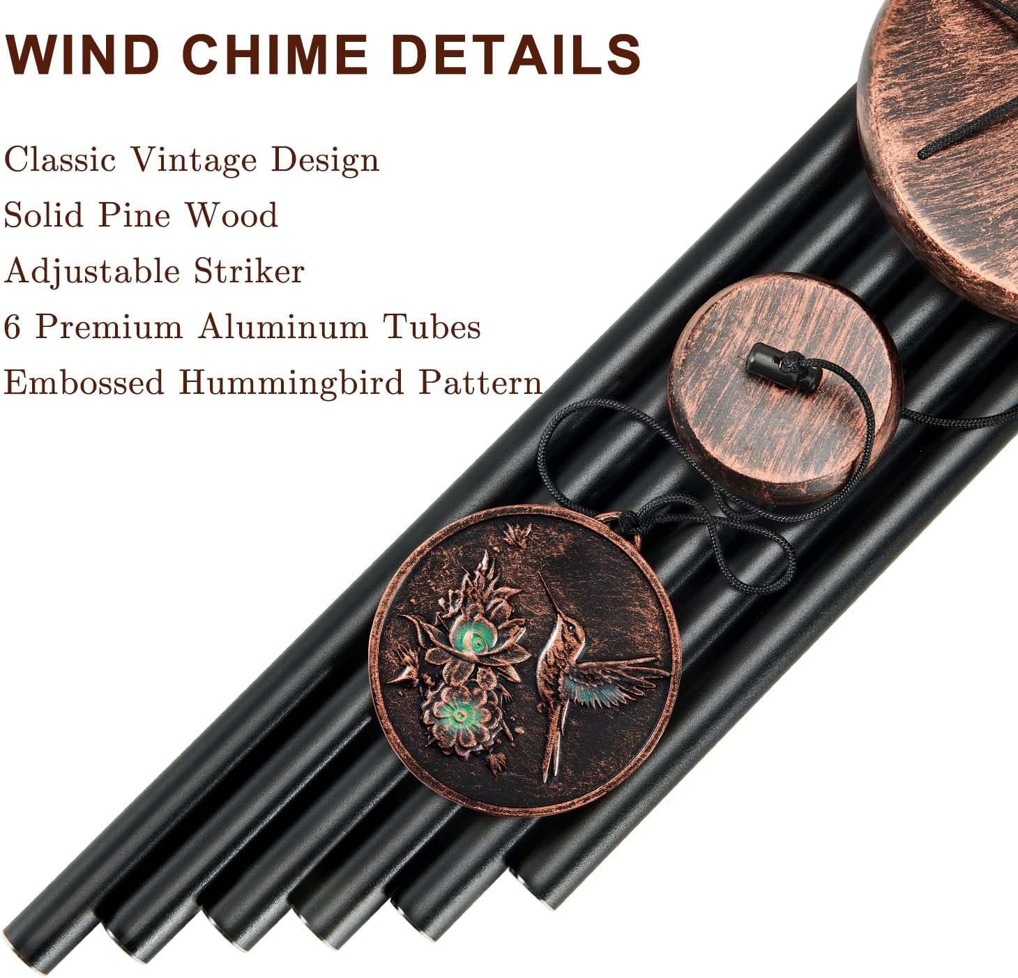 Wind Chimes for Outside, Vintage Hummingbird Deep Tone Wind Chime, Large Outdoor Hanging Decor for Patio Porch Balcony Garden, Gifts for Women Mom Grandma (32” Hummingbird)