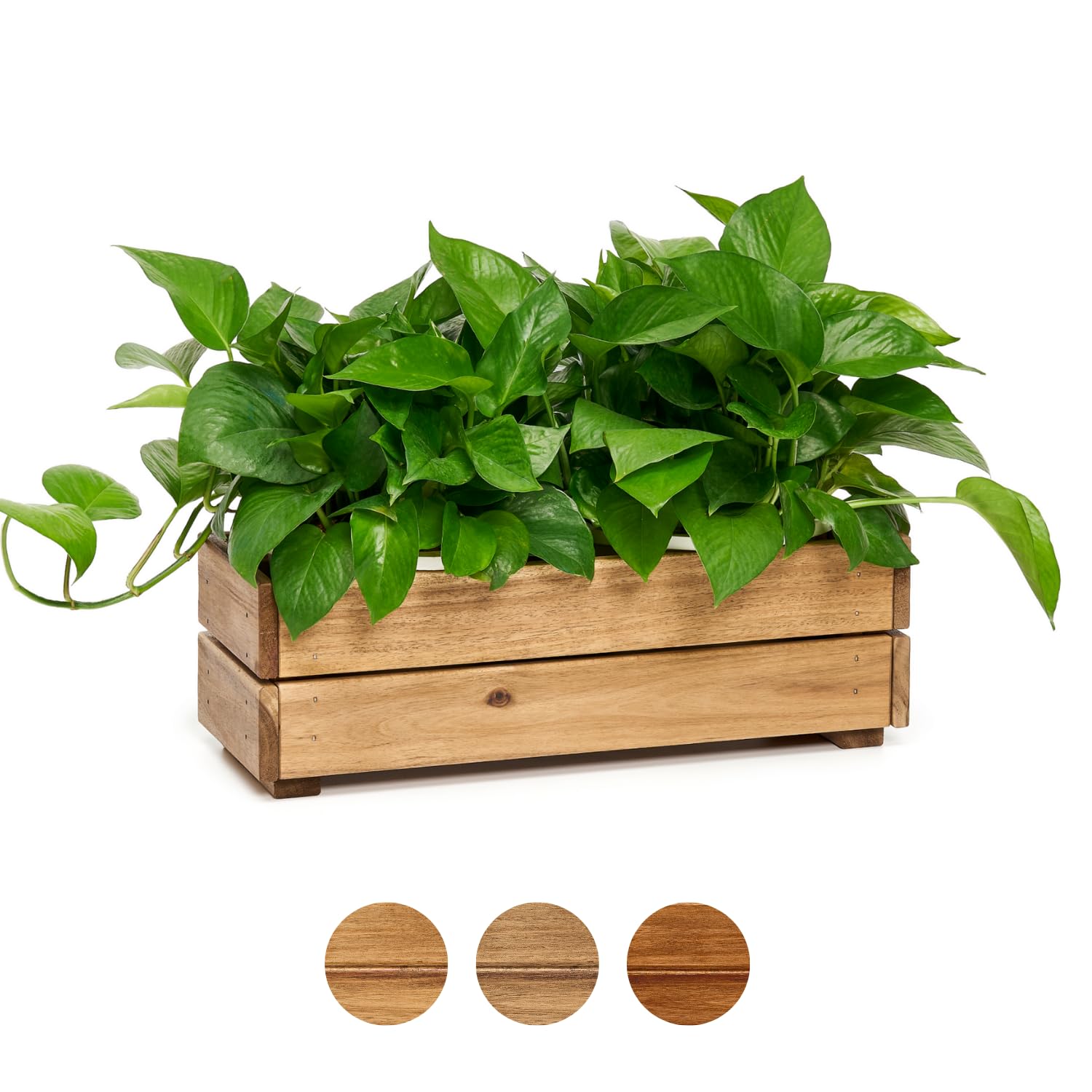 THYOI Premium Wooden Planter Box, Storage Box 17" L x6 W x5.5 H with Crate Style, Acacia Wood Flower Container, Rustic Rectangle Planter for Planting, Decor and Storage - 3 Colors (Golden Walnut)