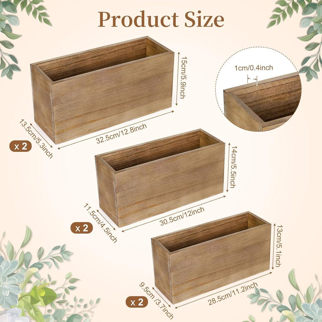 6 Pcs Rustic Wooden Boxes for Storage, Decorative, Display, Arts & Crafts, Rectangle Wooden Crate Wood Planter Box Party Food Risers Wedding Table Centerpiece Home Decor, Brown