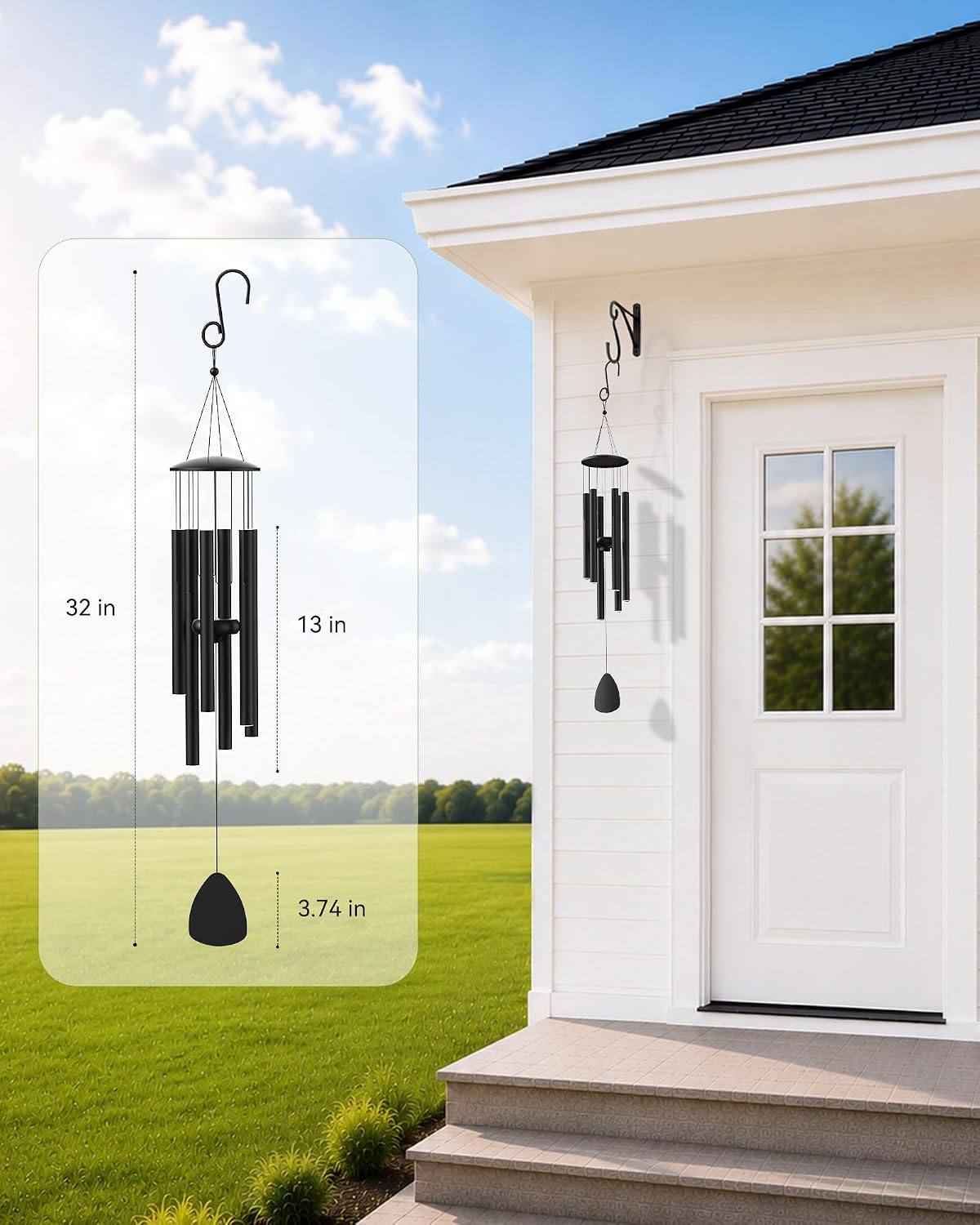 MFEESYOB Wind Chimes for Outside, 32" Large Aluminum Deep Tone Outdoor Wind Chime – Weather-Resistant Garden Decor, Memorial Gift for Mom (Black)