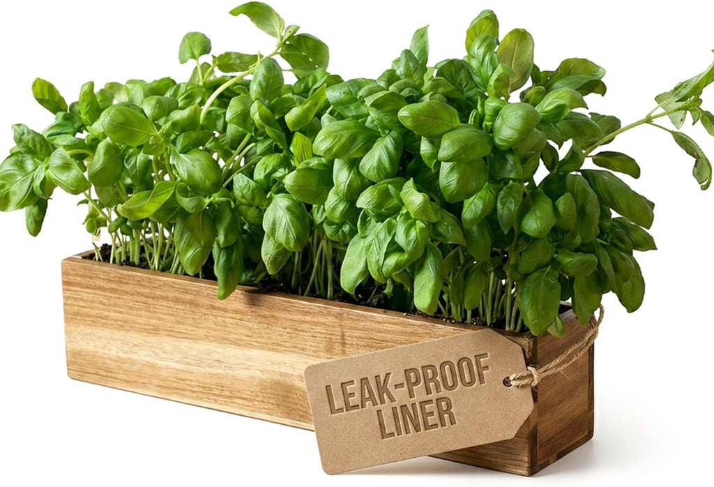 zaqro Indoor Planter Box Set of 2-17” x 4” Small Acacia Wood Window Sill Herb Planters - Rectangular Wooden Centerpiece Boxes with Liners - No Drain Holes - for Kitchen Tabletop Countertop