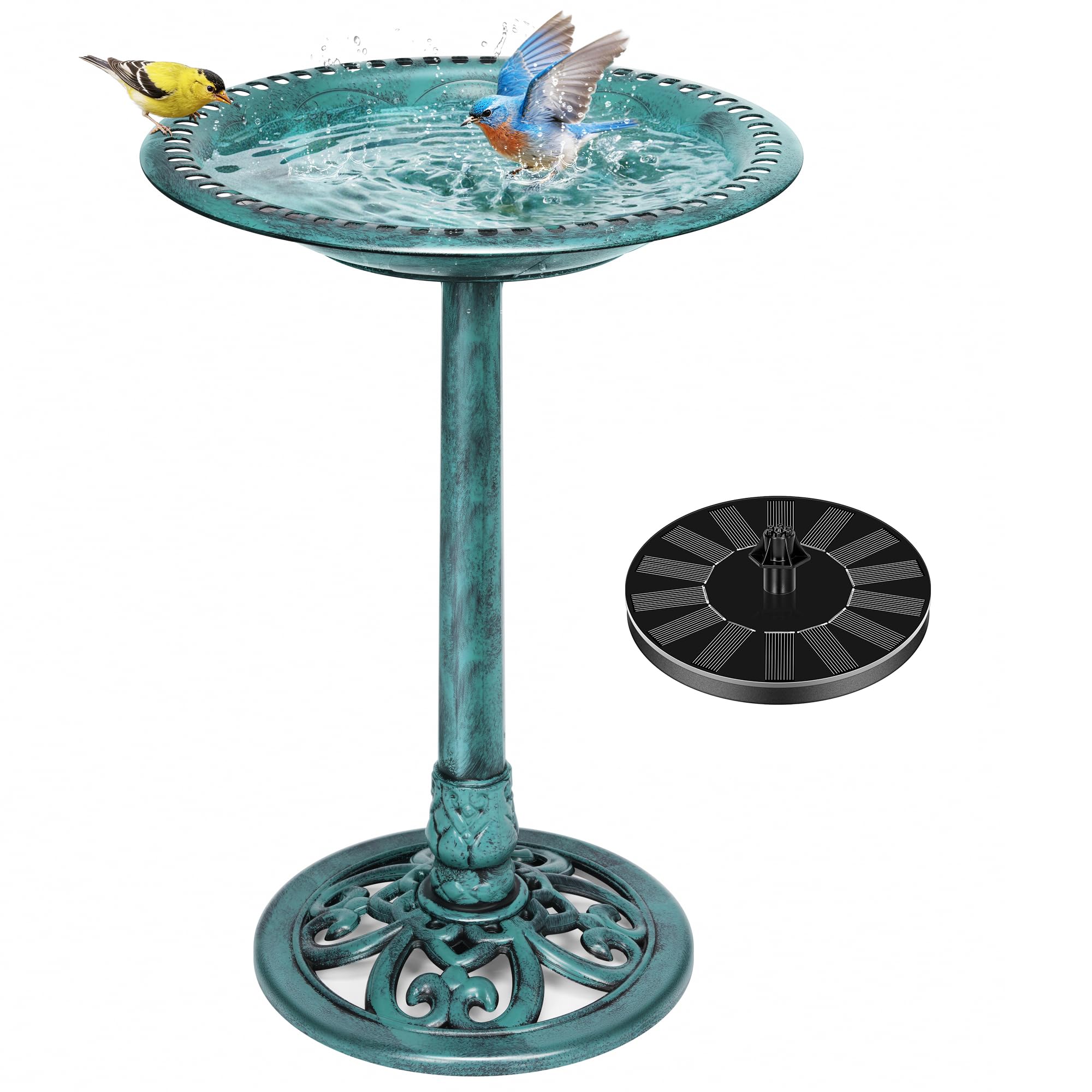 VIVOHOME Bird Bath with Solar Fountain for Outside, Polyresin Pedestal Bird Baths with Solar Powered Pump for Outdoor, Garden, Weather-Resistant Birdbaths with 20" Bowl, Bronze