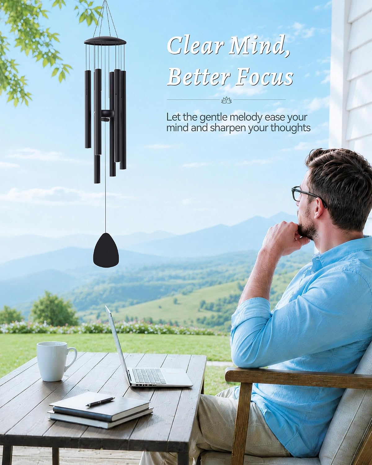 MFEESYOB Wind Chimes for Outside, 32" Large Aluminum Deep Tone Outdoor Wind Chime – Weather-Resistant Garden Decor, Memorial Gift for Mom (Black)