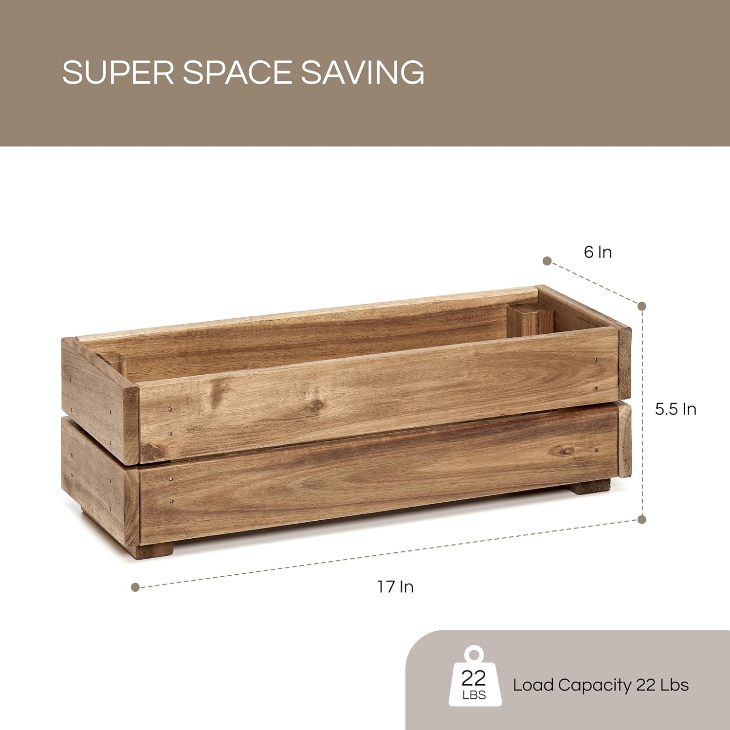 THYOI Premium Wooden Planter Box, Storage Box 17" L x6 W x5.5 H with Crate Style, Acacia Wood Flower Container, Rustic Rectangle Planter for Planting, Decor and Storage - 3 Colors (Natural)