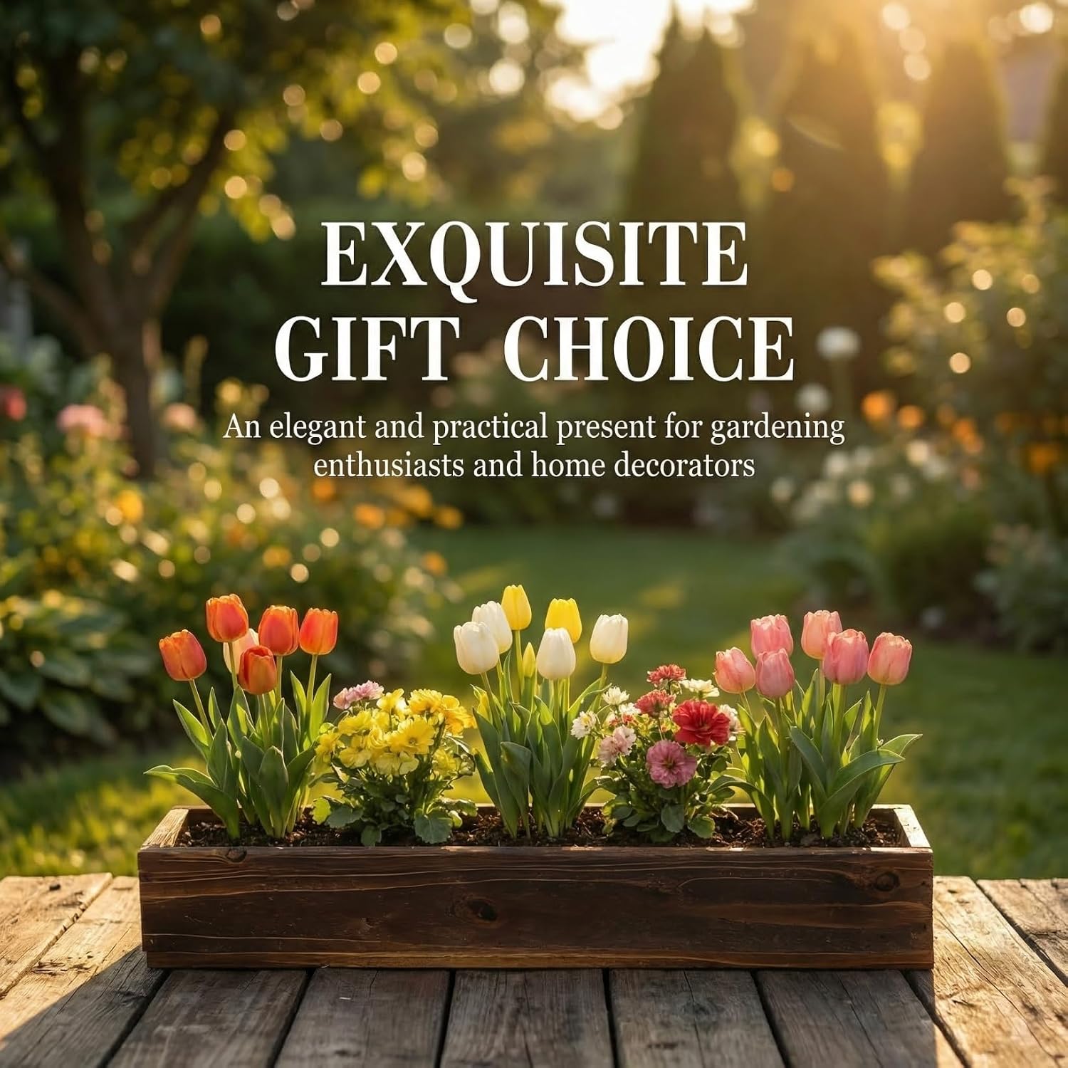 BESPORTBLE Rustic Wooden Rectangle Planter Box: Rectangular Succulents Plant Container Wood Window Box for Farmhouse Home Wedding Garden, 19.5 * 3.58 * 2.8inch