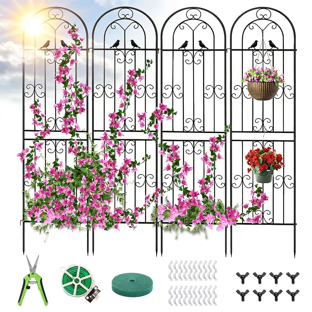 2 Pack 86.7" H x 19.7" W Metal Garden Trellis for Climbing Plants Outdoor, Black Lattice Panel, Sturdy Plant Support for Roses, Vines, Cucumbers & Vegetables