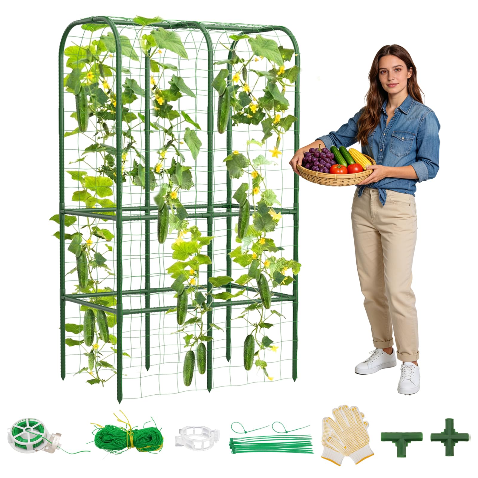 62" Tall Cucumber Trellis for Raised Bed, Garden Trellis for Climbing Plants Outdoor, U-Shape Metal Arch Vegetables Trellis Plant Support for Zucchini Squash Vines