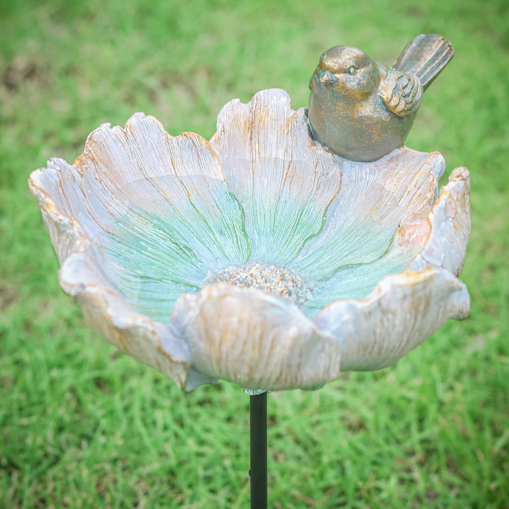 MUMTOP Bird Baths for Outdoors, Antique Outdoor Garden Bird Bath Resin Birdbath Bowl with Vintage Bird Ornament for Outside Yard Table Decor