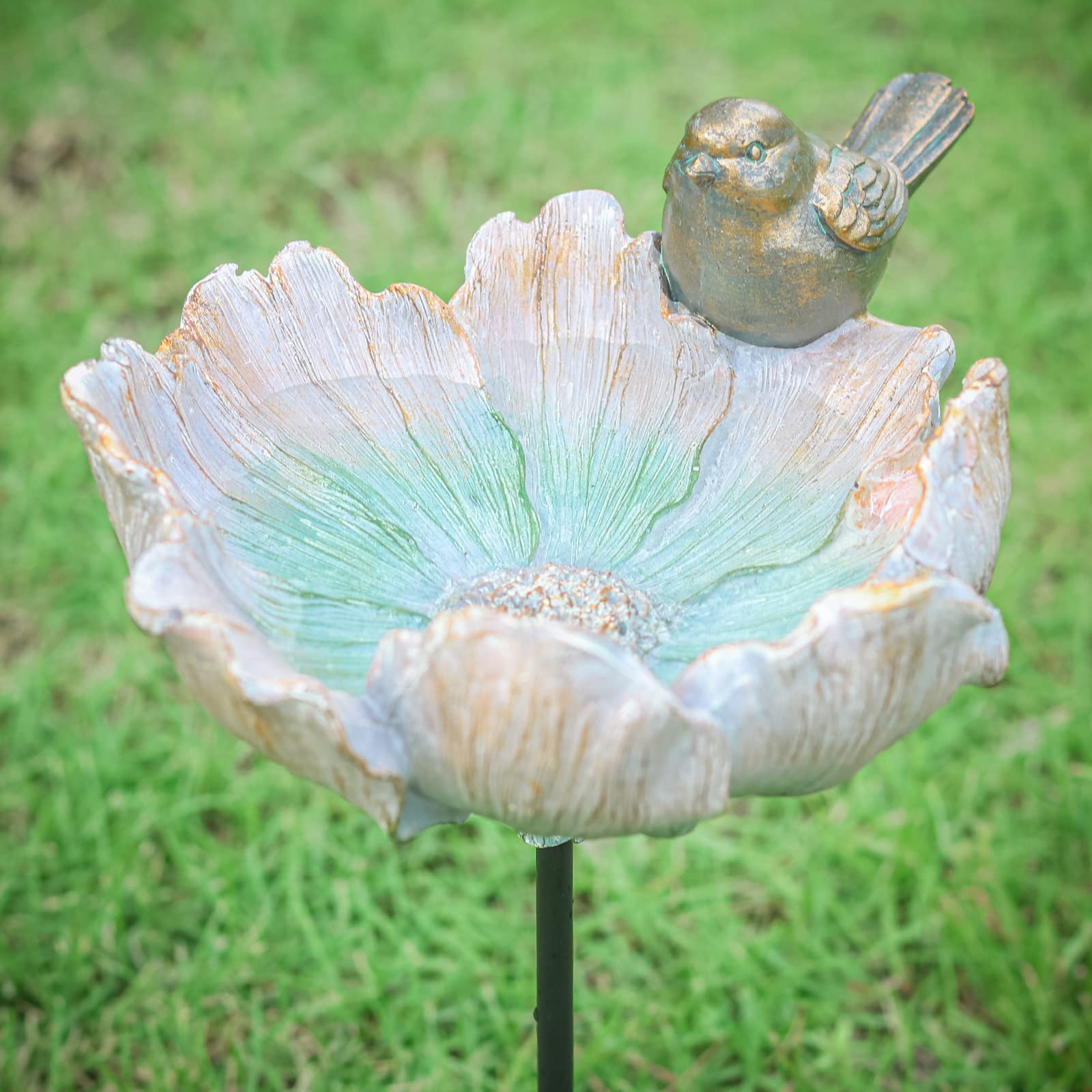 MUMTOP Bird Baths for Outdoors, Antique Outdoor Garden Bird Bath Resin Birdbath Bowl with Vintage Bird Ornament for Outside Yard Table Decor
