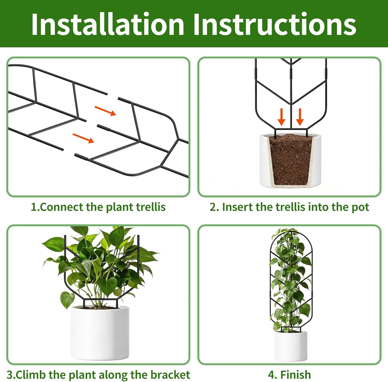 2 Pack 30'' Large Metal Plant Trellis for Climbing Plants, Tall Plant Support for Indoor & Outdoor Use, Modern Decorative Trellis for Potted Plants (2 Pack)